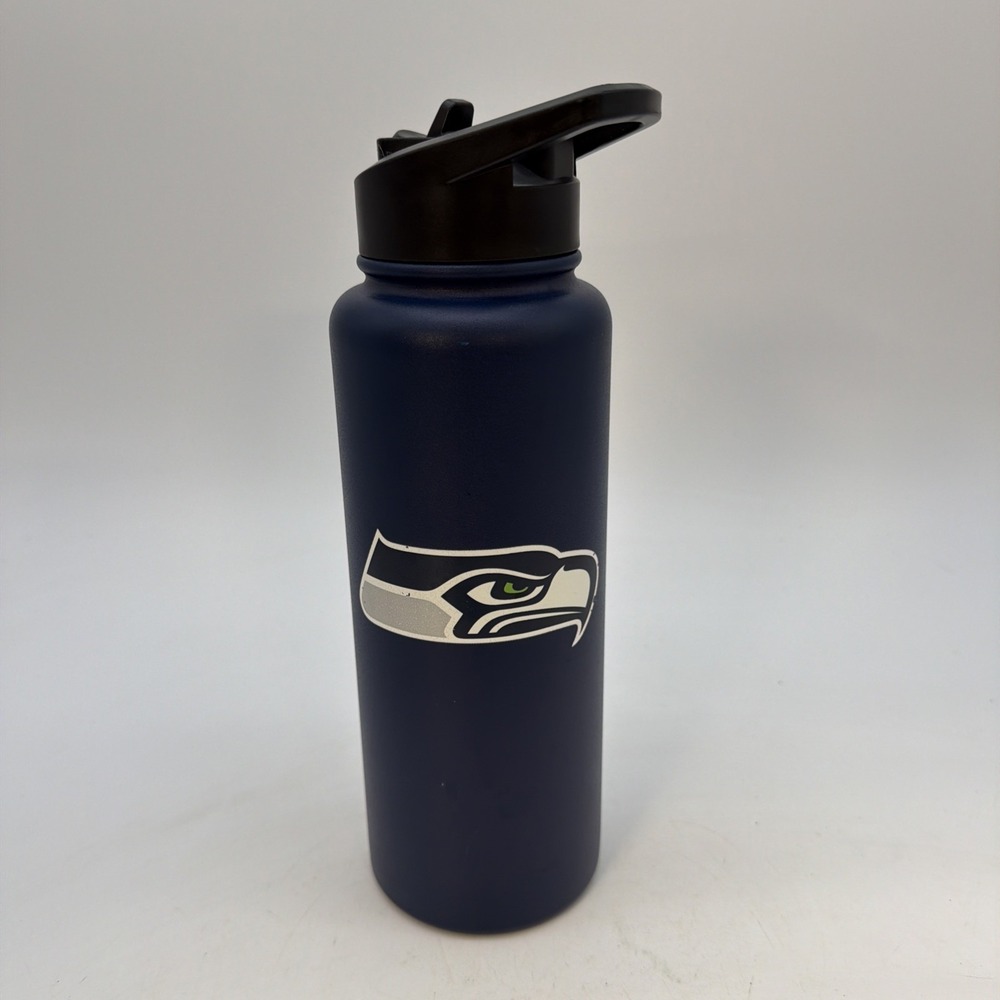 Seattle Seahawks 34 OZ Stainless Steel Blue Navy Water Bottle w/Straw Boelter
